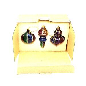 Avon Gold Glittered Glass Christmas Tree Ornaments-Set of 3 In Original Box-VTG